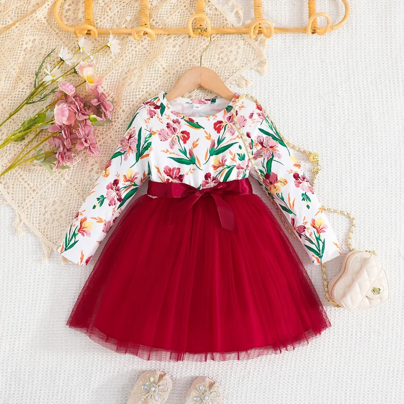 

Spring And Autumn New Girl Flower Print Dress 2023 Korean Version Of Foreign Style Long Sleeve Gauze Skirt