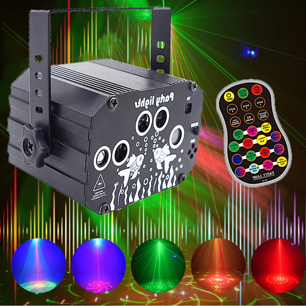 Лазерный проектор с 128 узорами голосовое управление RGB стробоскопический эффект