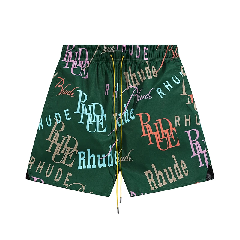 Thin Fabric Green Rhude Shorts Hawaii Beach Style Men Women 1:1 Best Quality Full Print Shortpant Breeches Inside Mesh With Tags