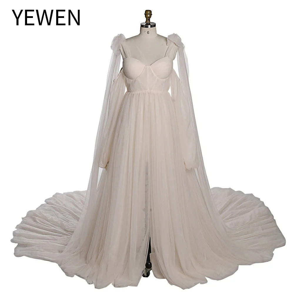 

Tulle Maternity Dresses for Photo Shoot Photoshoot Baby Shower Gown Dress with Detachable Sleeves YEWEN YW230315