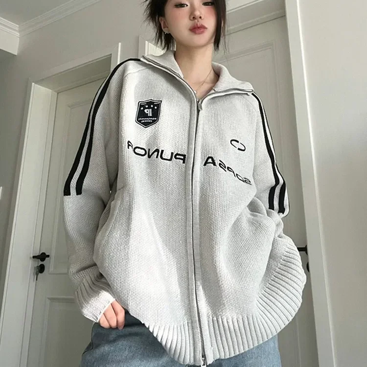 Винтажный повседневный вязаный топ в американском стиле с v-образным вырезом для