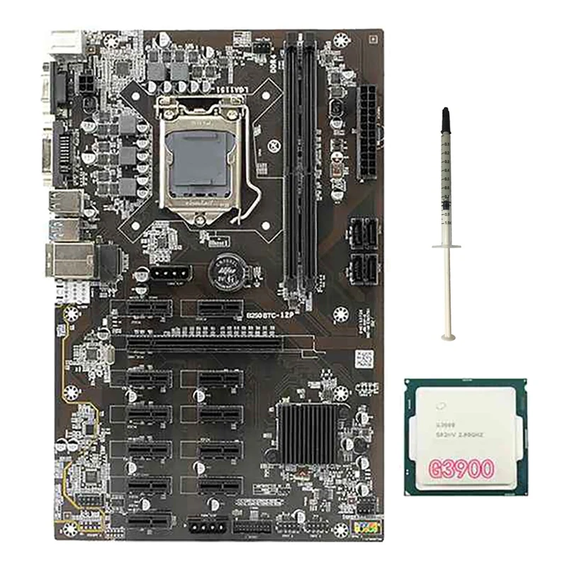 

Материнская плата B250 BTC для майнинга с ЦП G3900 + термальная смазка 12 PCI-E, графический слот LGA1151 DDR4, материнская плата DIMM RAM SATA3