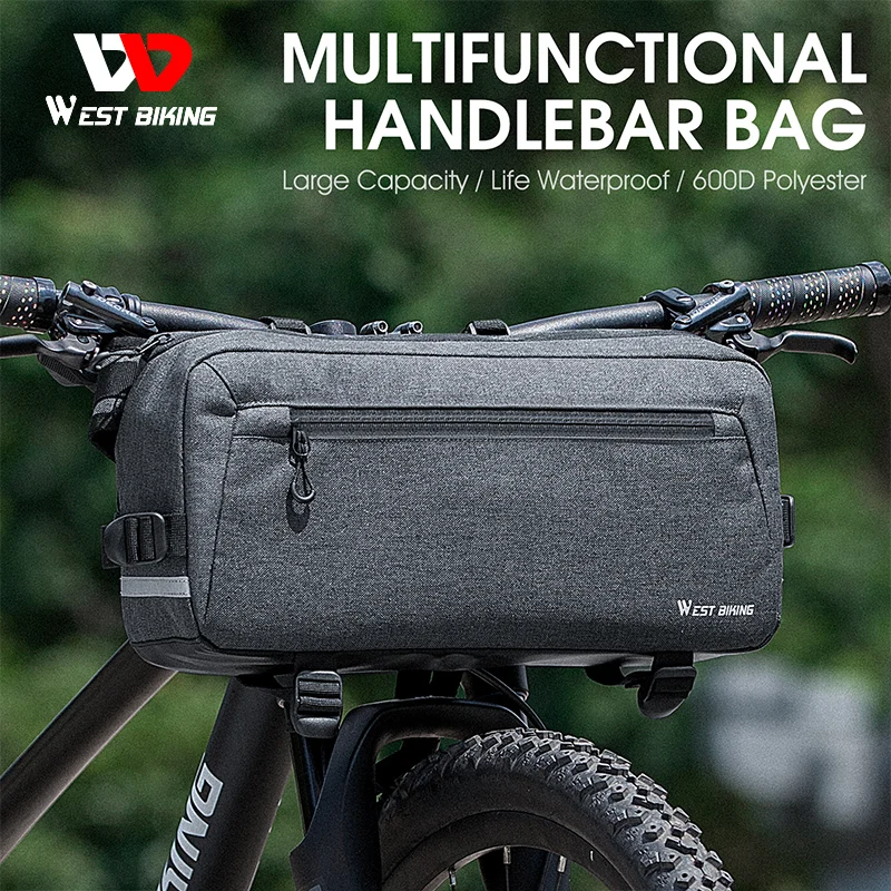 

WEST BIKING 6.2L Large Capacity Bike Handlebar Bag MTB Road Bicycle Multifunctional Shoulder Bag Reflective Cycling Accessories