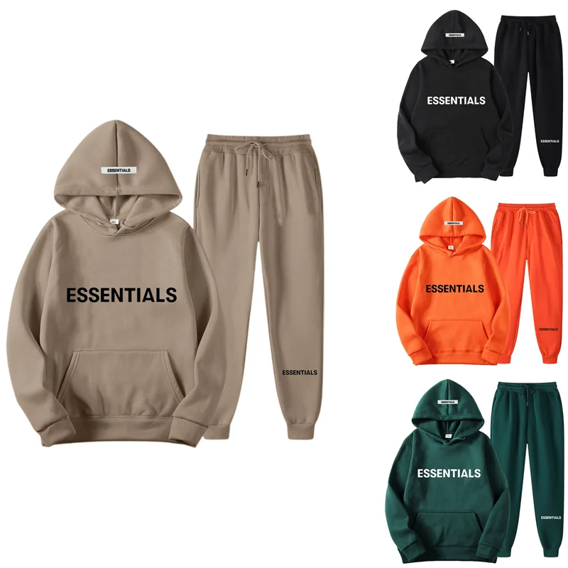 

Essentials Autumn Winter Men Women Hooded Sweatshirt Suit Pure Cotton Couple Jogging Sweatshirts Oversized Streetwear Tracksuit