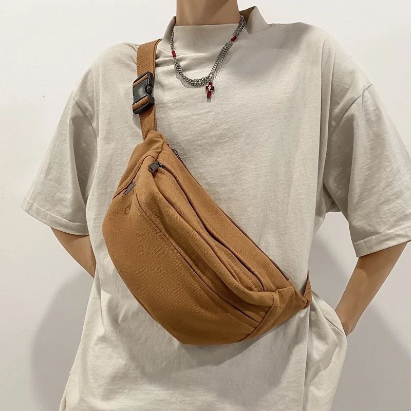 

Large Capacity Waist Bag Unisex Designer Canvas Fanny Pack Fashion Travel Money Phone Chest Banana Bag Men's Bum Belt Bags