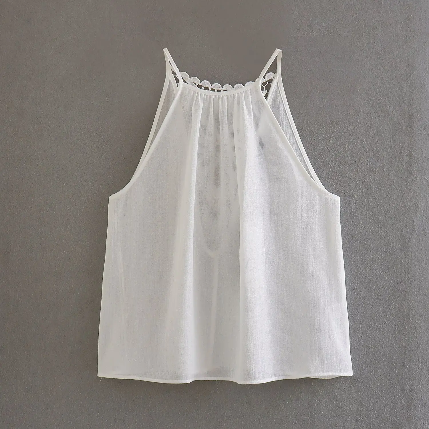 

Женский кружевной топ без рукавов, винтажный белый топ с приподнятым воротником и подвесным воротником, лето 2023