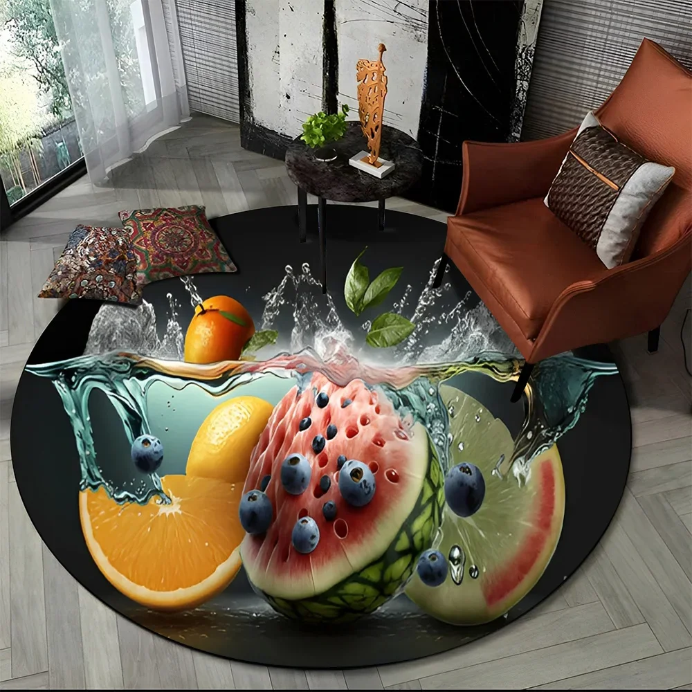 3D Cute Tropical Fruits Cartoon HD Round Carpet Rug for Living Room Bedroom Child Playroom Decor Pet Area Non-slip Floor Mat