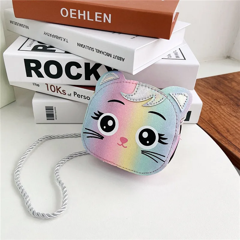 Colorful Children's Mini Shoulder Bags Cute Cartoon Cat Baby Girls Accessories Messenger Bag Kids Pu Leather Coin Purse Handbags