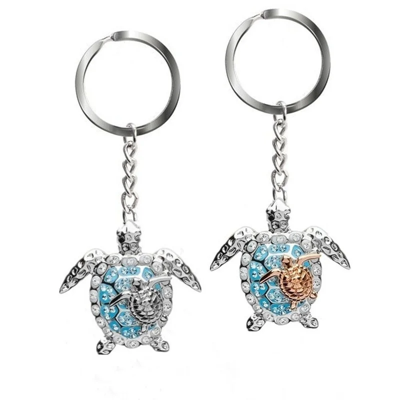 

Fashion New Exquisite Handbag Wallet Decoration Cute Sea Animal Rhinestone Golden Tortoise Pendant Jewelry Keychain Mother Gift