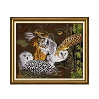 owl family cross stitch kits pattern embroidery white cloth calico 11ct 14ct needlework sewing kit home decoration painting