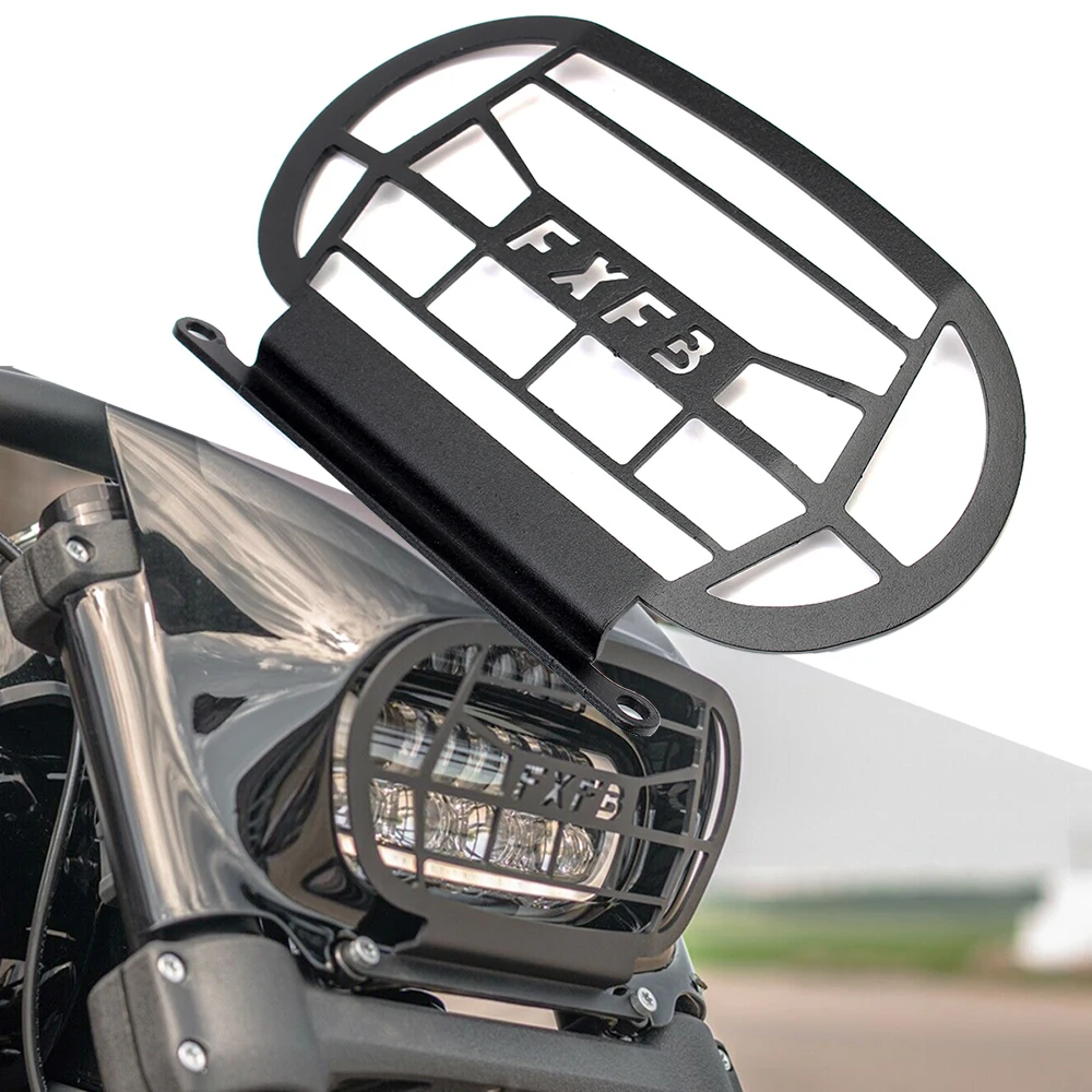 1X Black Headlight Grill Cover For Harley Softail M8 Fat Bob FXFB 18-22 Retro Protector Vintage Light Lamp |