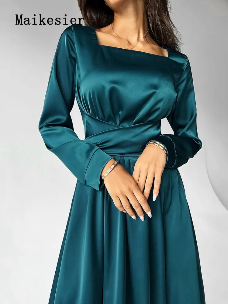 

Женское атласное платье с квадратным вырезом, весна-лето