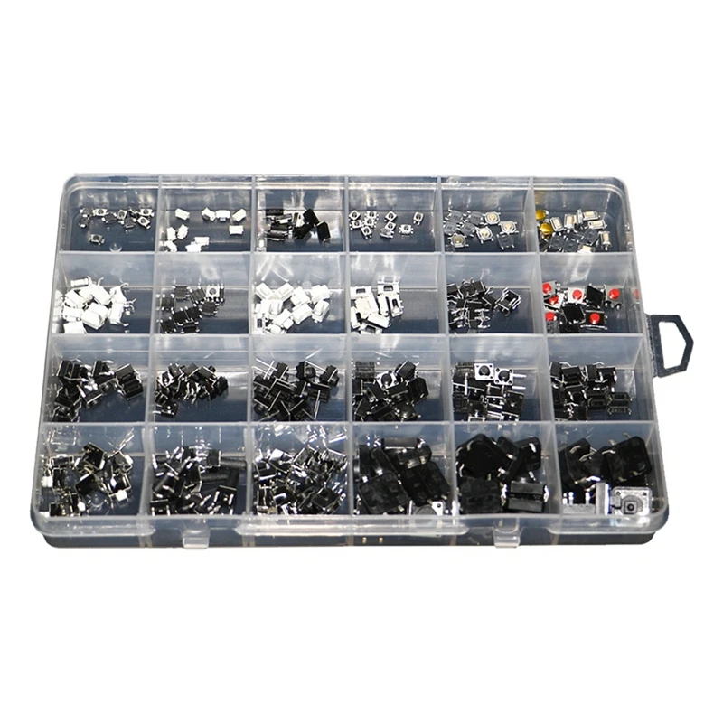 

250Pcs Micro-Switch Assorted Push Button Tact Switches Reset 25Types Mini Leaf Switch SMD DIP 2X4 3X6 4X4 6X6 DIY Kit