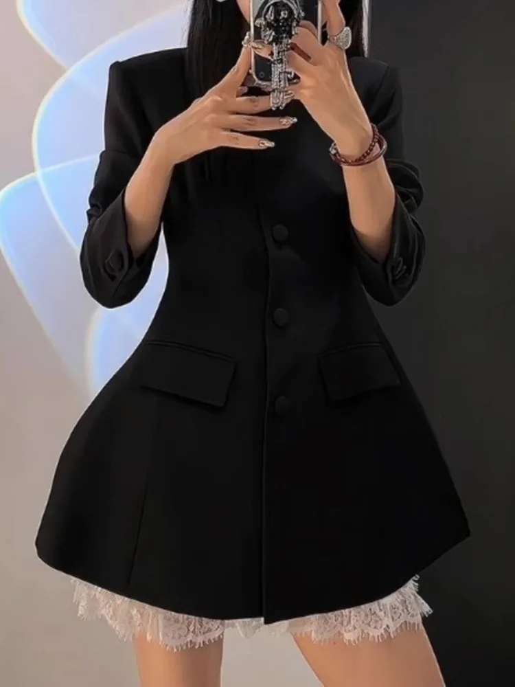 UCXQ модный пиджак пальто в корейском стиле без воротника на талии черный простой