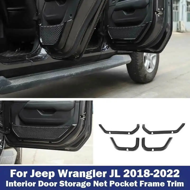 

Для Jeep Wrangler JL 4DR 2018-2022 карбоновая внутренняя дверная сетка сумка Рамка отделка