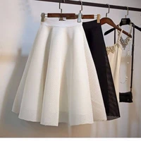 2022 spring summer fashion women high waist a line knee length ball gown skirt plaid hollow out mesh swing skirts