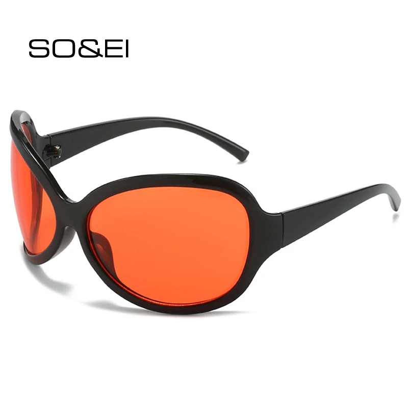 

SO&EI Retro Oversized Cat Eye Sunglasses Women Fashion Y2K Oval Goggles Shades UV400 Men Punk Outdoor Sports Sun Glasses