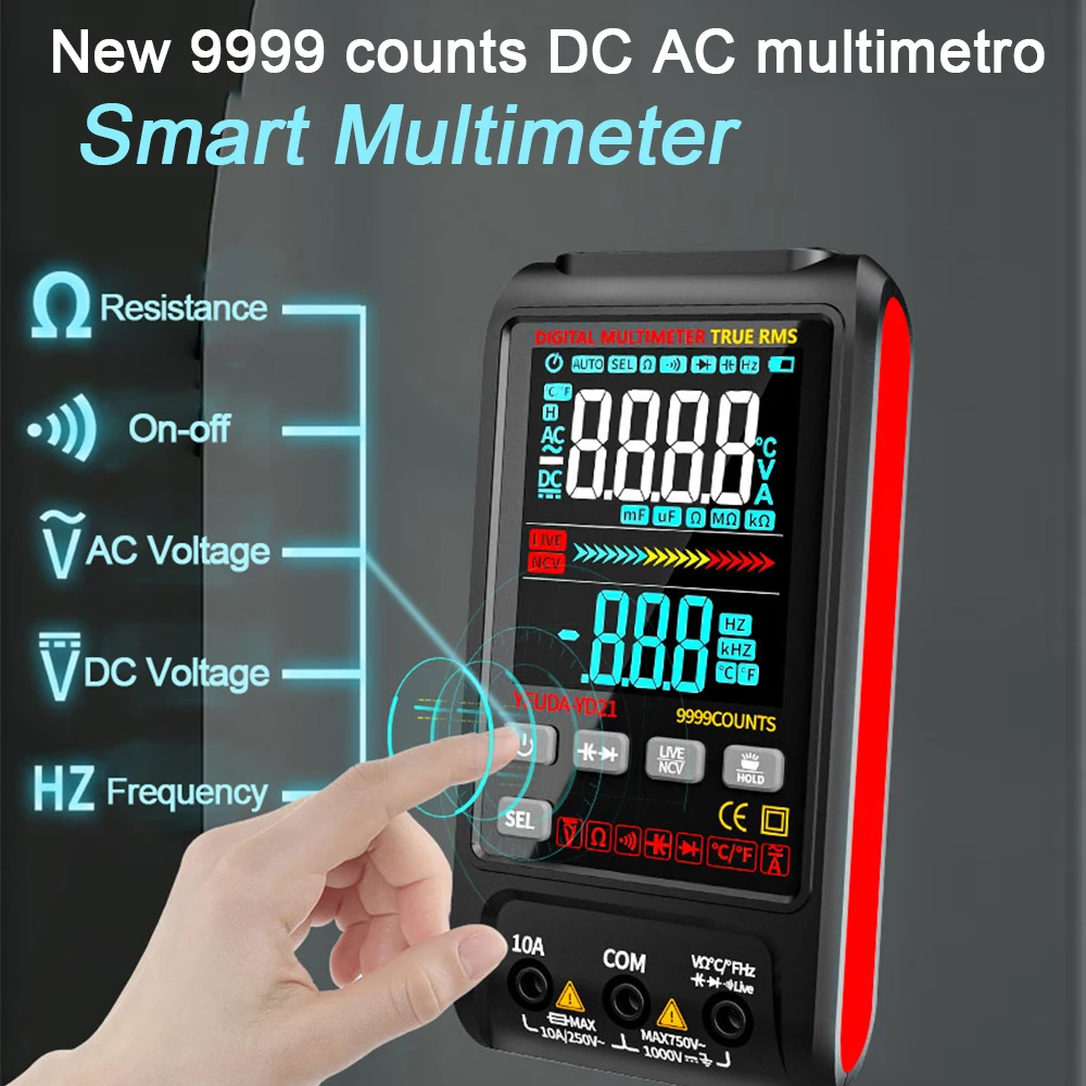 

New 9999 Counts Smart Multimeter DC AC Current Voltage Multimetro Digital Profesional NCV True RMS Capacitance Temp Ohm Tester