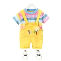 new summer fashion baby clothes suit children girls boys striped t shirt overalls 2pcsset toddler casual costume kids tracksuit