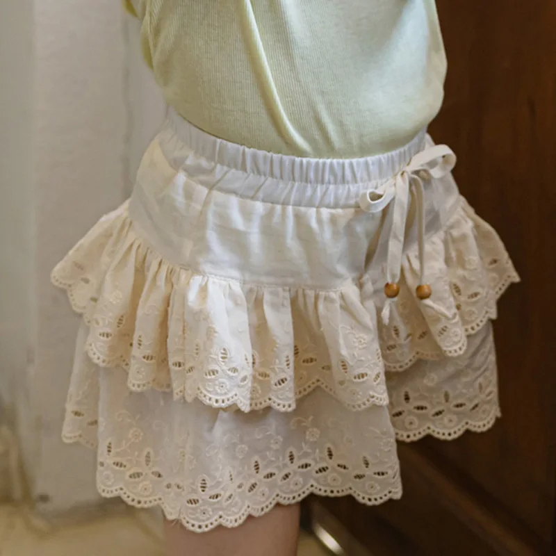 Новинка лета 2024 стильные детские хлопковые Многослойные кружевные милые шорты в