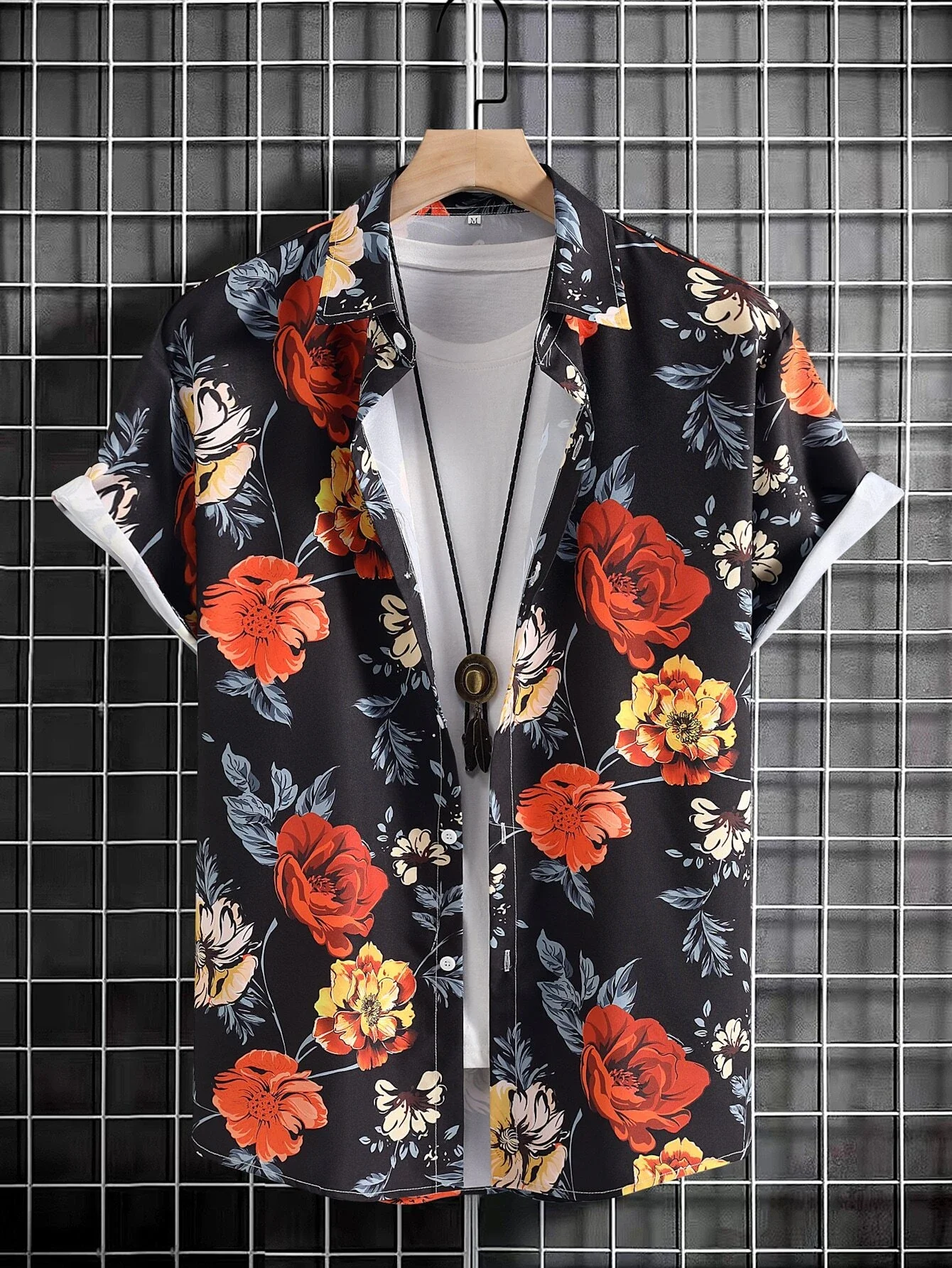 

Men Random Floral Print Shirt Without Tee