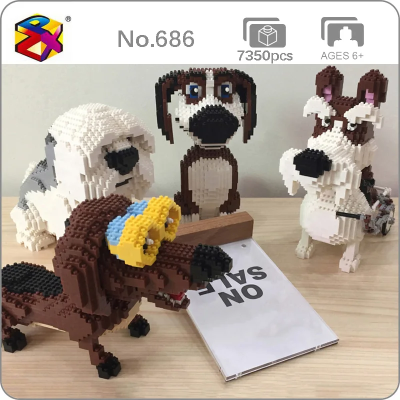 

PZX Beagle Hound Schnauzer Dachshund Sheepdog Dog Animal Pet Doll Model Mini Diamond Blocks Bricks Building Toy Children no Box