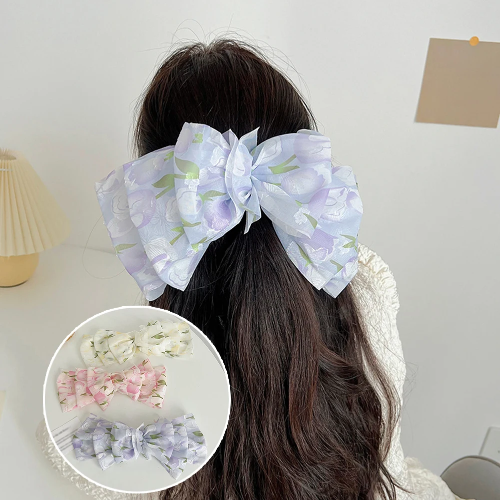 

Женская заколка для волос из органзы, однотонная заколка большого размера с бантом, аксессуар для волос в Корейском стиле, 2022