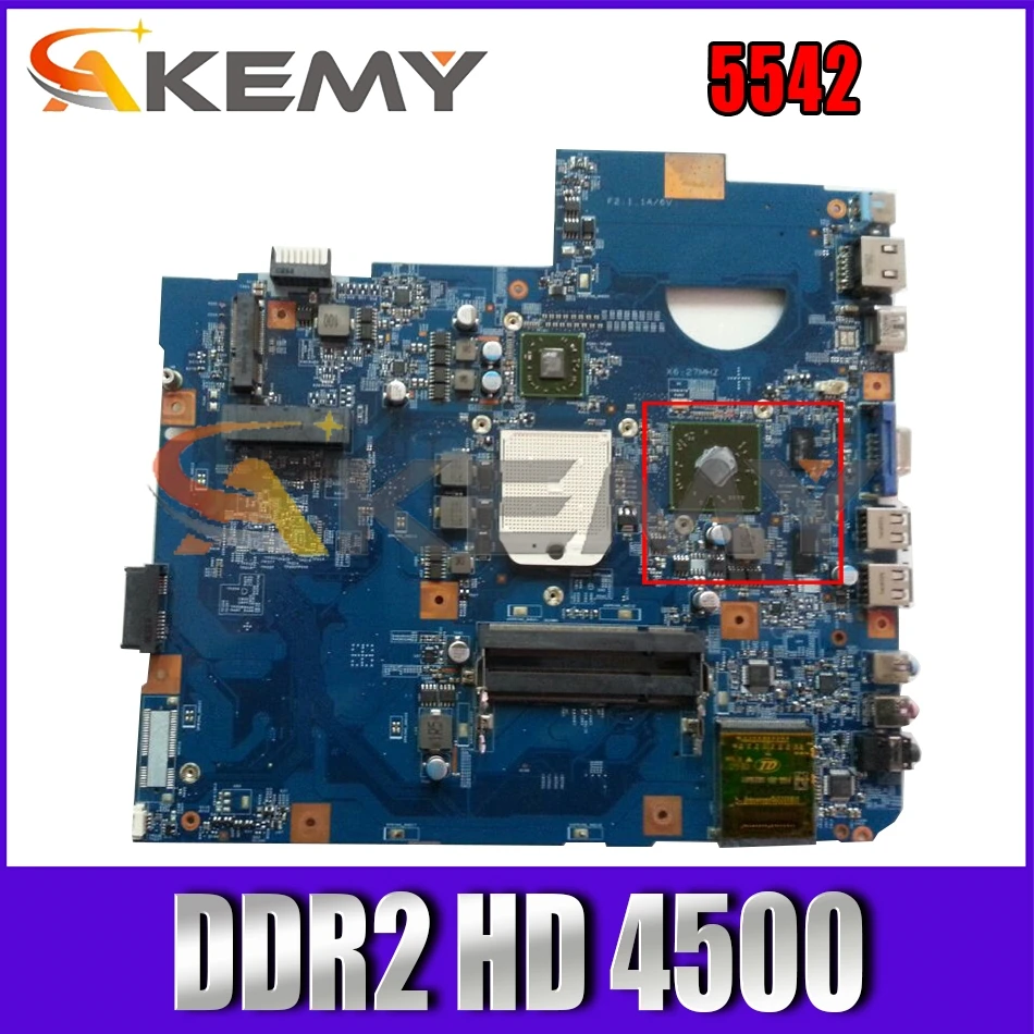 

Материнская плата AKEMY MBPHP01002 для ноутбука acer Asipre 5542, материнская плата DDR2 HD 4500 Мб. PHP01.002 48.4FN02.011, работает без ЦП