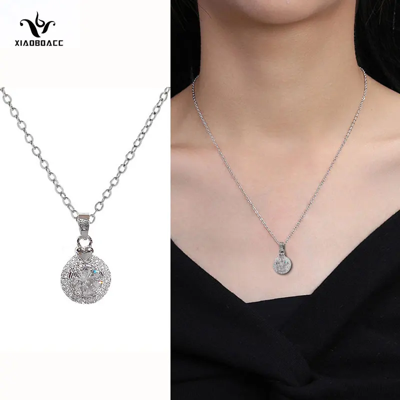 

XiaoboACC Titanium Steel Crystal Pendant Necklace for Women Luxury Niche Design Choker Chain New Necklaces Wholesale