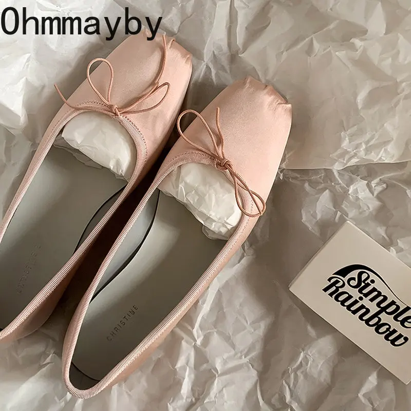 2023 Spring Bowtie Ballet Shoes Fashion Shallow Slip On Women Flat Loafers Shoes Ladies Casual Outdoor Ballerina Shoe
