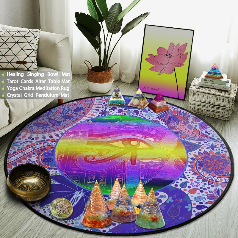 

Rainbow Boho Decor The Eye of Horus Round Rug Area Carpet Bedroom Living Room Yoga Buddhist Meditation Mat Singing Bowl Pads