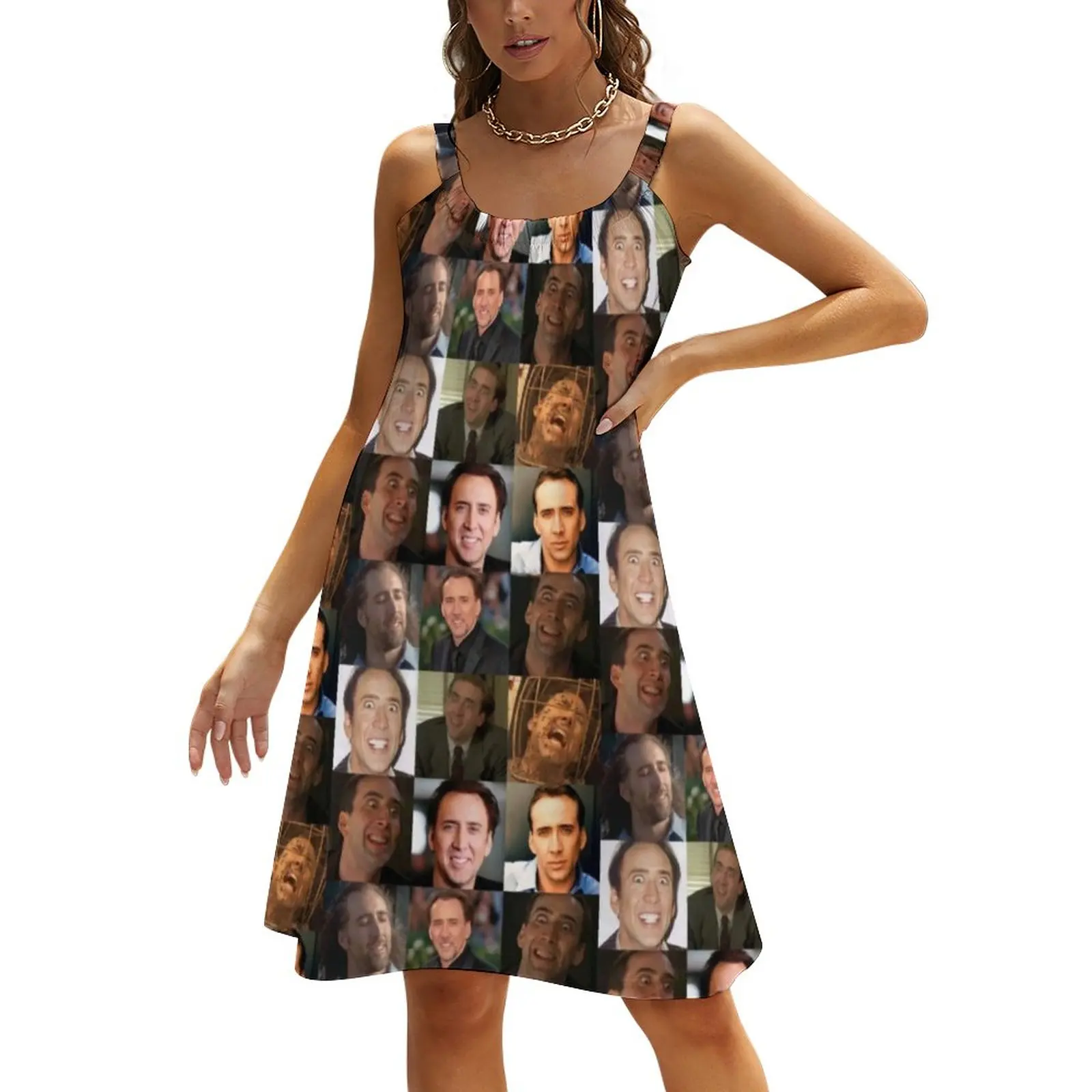 

Meme Collage Dress Nicolas Cage Sexy Dresses Womens Sleeveless Casual A Line Sundress Summer Printed Oversized Vestido