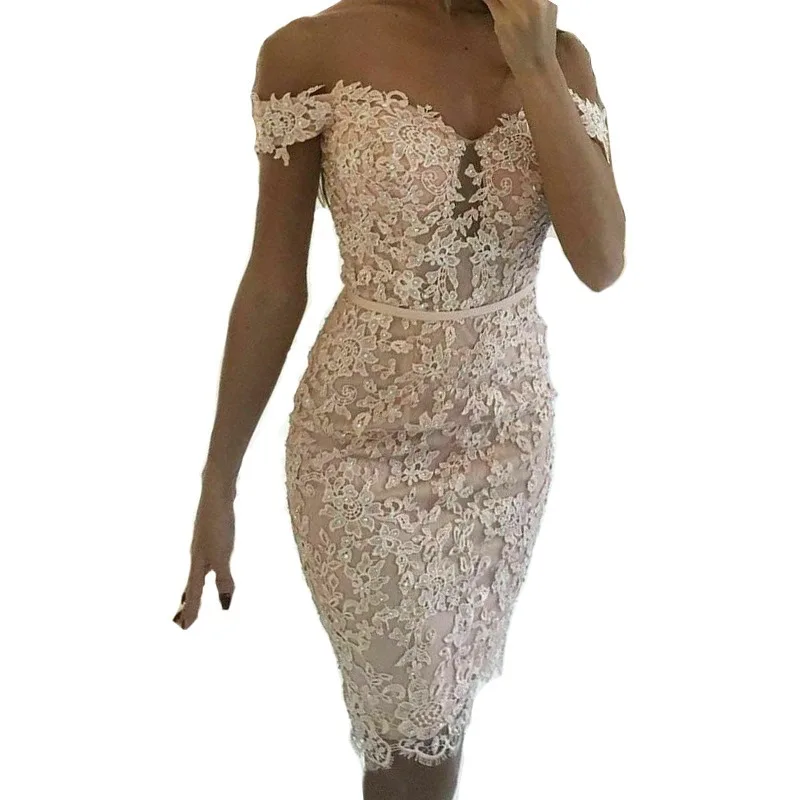 

Ladies Off Shoulder Sleeveless Bandage Bodycon Evening Slim Short Dress Women Clothes Sexy Women's Lace One-shoulder Mini Dres