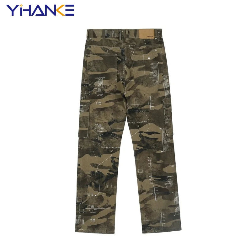 Letter Print Multi-pocket Camouflage Jeans Men's Casual Overalls High Street Fashion Brand Loose Pants Straight Trousers джинсы
