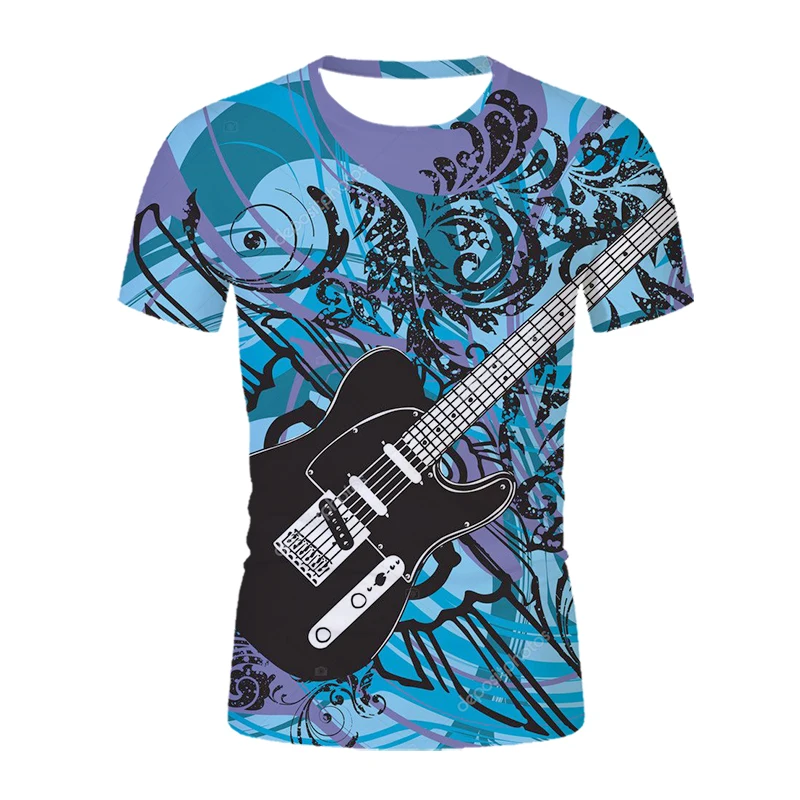 

Interesting Guitar Music graphic t shirts For Men Fashion Casual Musical Instrument Print t shirt Personality Trend T-shirt Tops