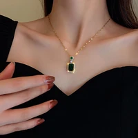 new fashion trend vintage square zircon emerald crystal exquisite three piece ring earring necklace women jewelry party gift