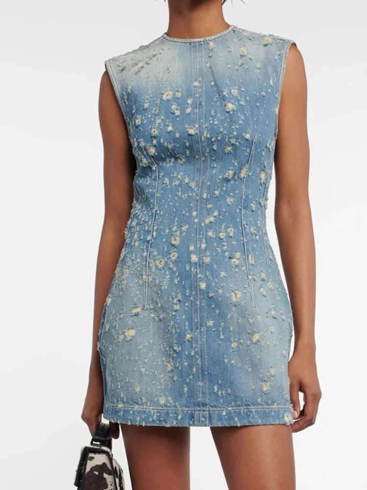 

Женское цельнокроеное джинсовое платье Y2K в стиле ретро, облегающее ТРАПЕЦИЕВИДНОЕ мини-платье из 100% хлопка с дырками, Лидер продаж 2023, летние женские платья