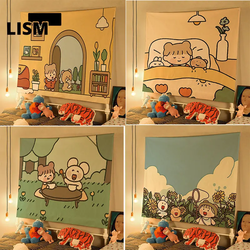 

Kawaii Cartoon Print Tapestry Wall Hanging Bedroom Cute Girl Kids Wall Decor Cloth Home Decoration Accessories Mural Tapestries