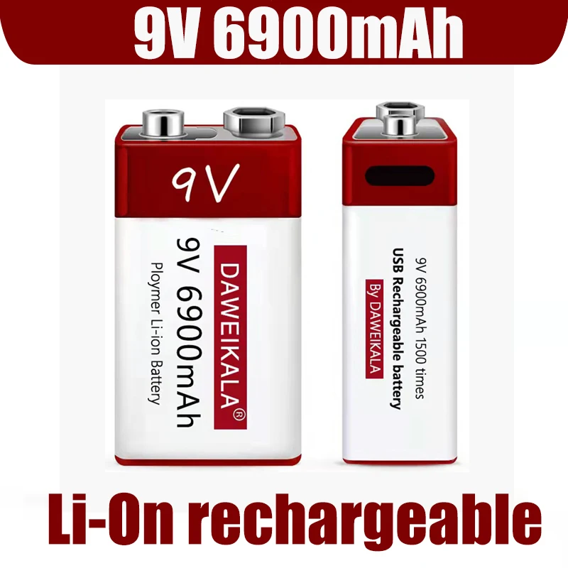Литий-ионная аккумуляторная батарея 9 В 6900 мАч батареи типа C USB литиевая для