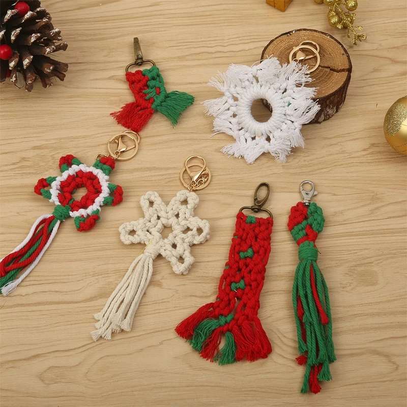 

Christmas Key Chains Boho Hand Woven Star Snowflake Keyrings Bags Car Pendants Ornaments Key Rings Holders New Year Xmas Gift