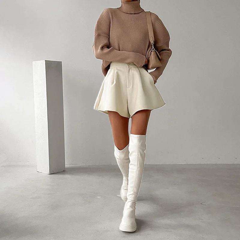 Women High Waist Shorts Summer Casual Loose A-line Wide Leg Short Pants Solid Fashion Pocket Office Lady Trousers Streetwear