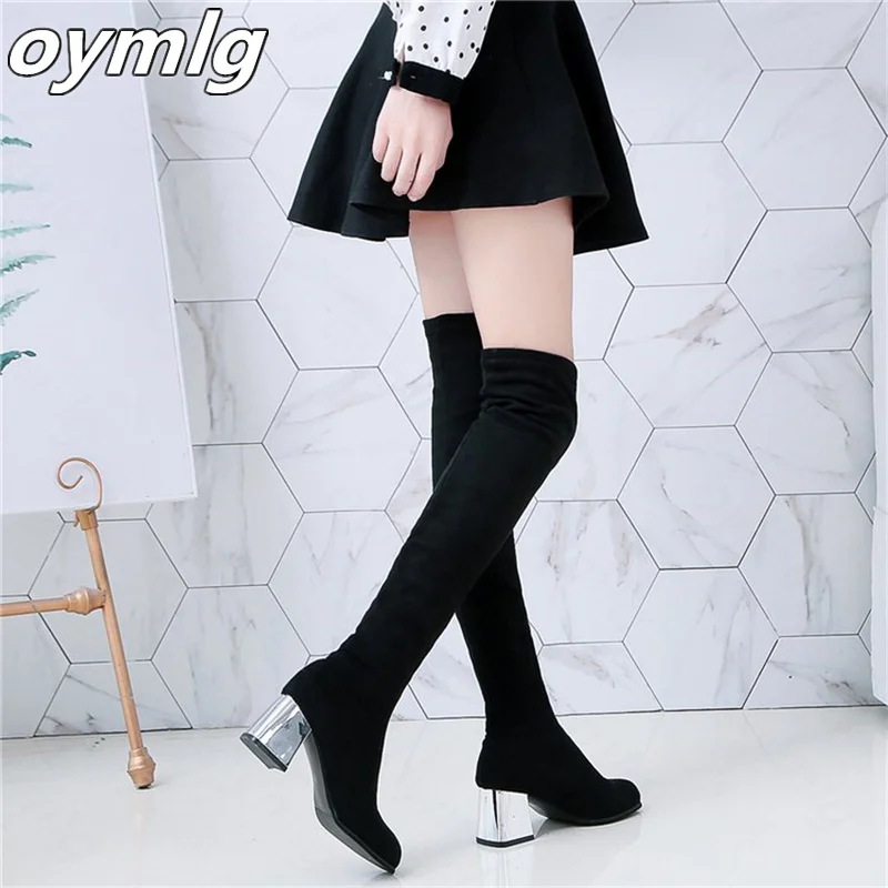 

Autumn winter thick-heeled knitted elastic over-the-knee boots women's pointed toe high-heeled woolen boots factory wholesale