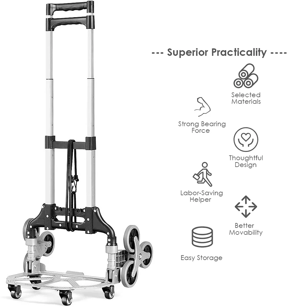 

Shopping Cart Stair Climbing Cart Hand Truck with Bungee Cord Portable Folding Trolley Garden Cart to Carry Goods, Climb Stairs