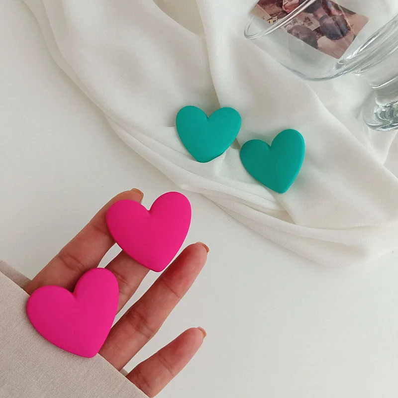

Candy Color Acrylic Love Earrings Simple Design Geometric Heart Earrings All-match Fashion Party Color Jewelry Earrings
