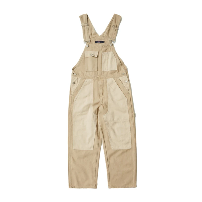 

Khaki Men's Overalls Japanese Style Women Men Patchwork Overalls Jumpsuit Strap Streetwear Cargo Pants