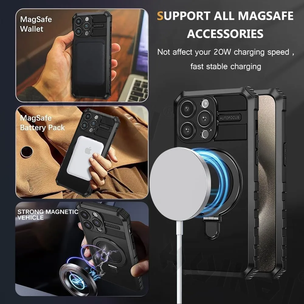 Магнитный чехол для iPhone 15 Pro Max с кольцом легкий полузавернутый дизайн прочный
