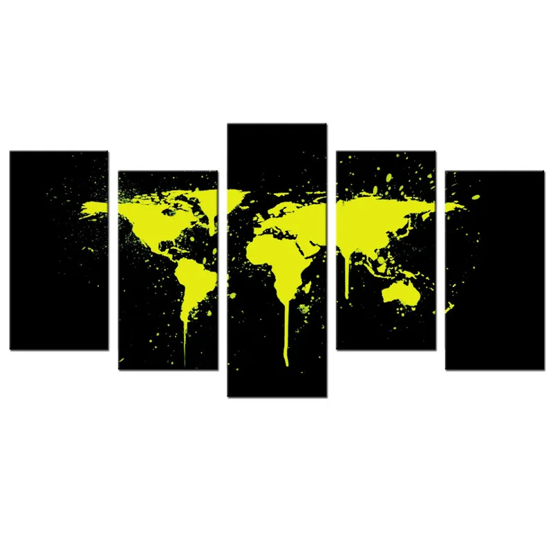 

5 Pieces Yellow World Map Wall Art Poster Abstract Map Print Canvas Painting Modern Style Picture Living Room Home Decor