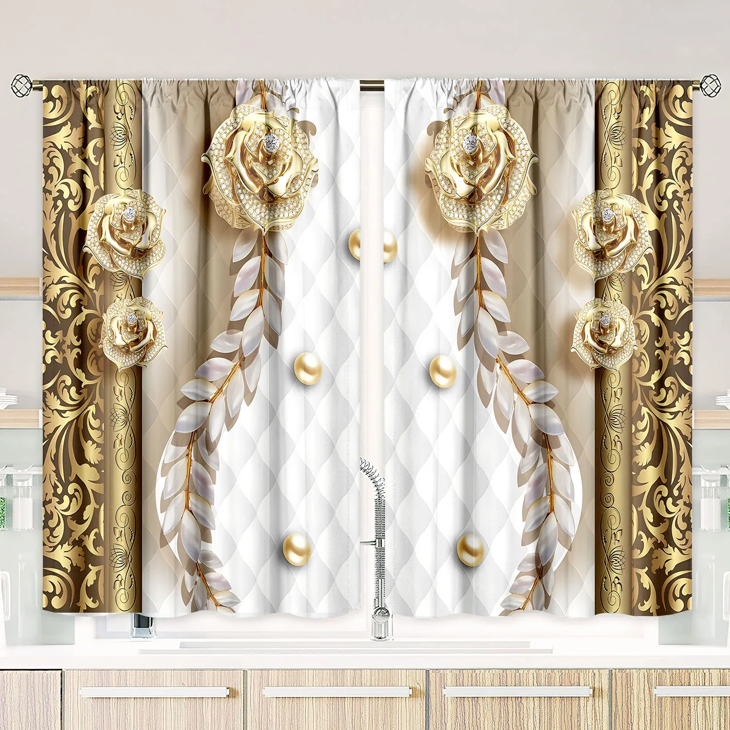 2 шт. винтажные золотые занавески с рисунком роз из полиэстера подходят для