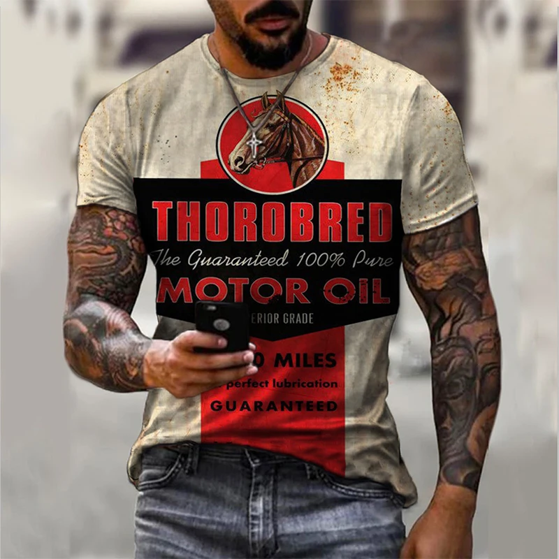 

Summer Brand Motor Oil Letter Printed Male Short Sleeve Tees Vintage T-shirt Casaul Crewneck Tshirt Tops Plus Size Men Clothing