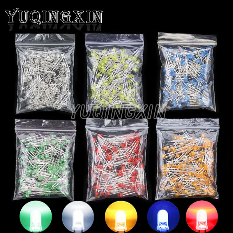 

100pcs 3MM LED Diode F3 Assorted Kit White Green Red Blue Yellow Orange Pink Purple Warm White DIY Light Emitting Diodes